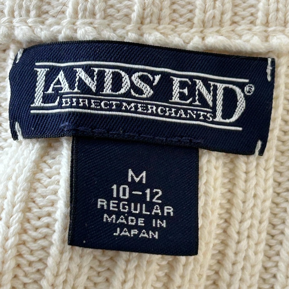 Lands End Sweater Youth 10-12 White Cable Knit Full Zip Mock Japan Vintage Kids - Picture 2 of 10